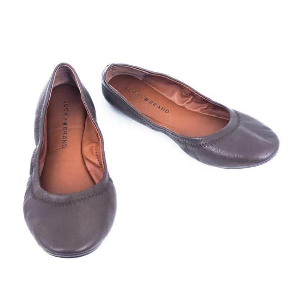 Lucky Brand Emmie Ballet Flats Brown Leather Size 6 Women Flats Shoes Excellent